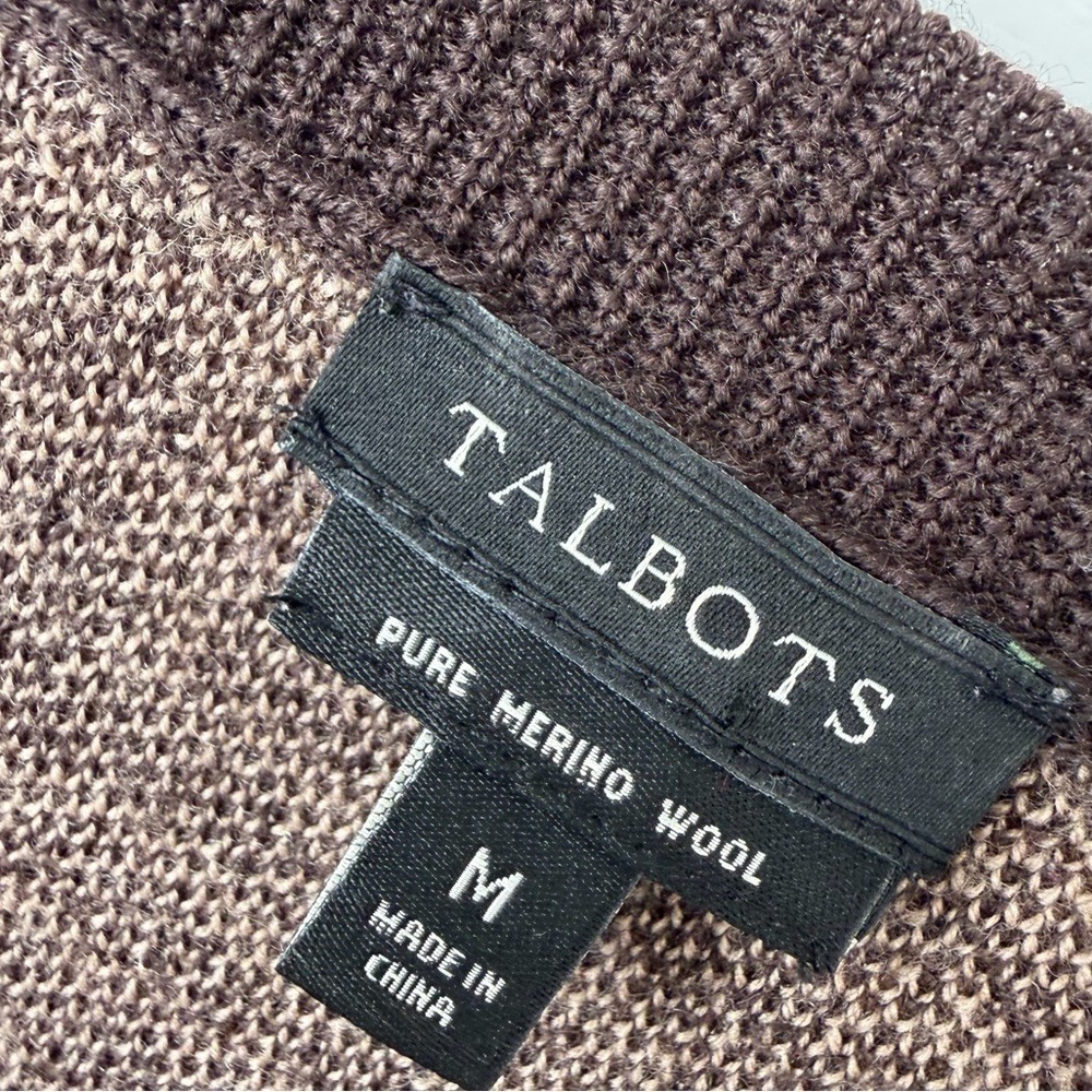 Talbots Merino Wool Brown Houndstooth Sweater‎ Boat Neck Preppy Classic Office M - Picture 12 of 14